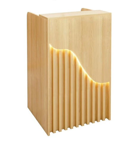 受付カウンター　レジカウンター　ハイカウンター　引き出し付き　配線穴付き　隠れLEDライト　角丸　ホワイト　カスタマイズ可能