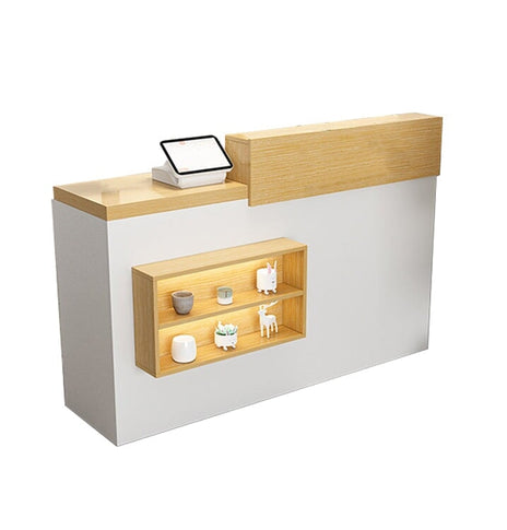 受付カウンター　多目的カウンター　ハイカウンター　PCカート付き　鍵付き　引出し付き　飾り棚付き　シンプル　ナチュラル　metamall