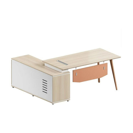 役員用デスク　大容量収納　社長机　社長デスク　重役デスク　エグゼクティブデスク　L字デスク　木目調　大容量収納　通気孔付き　配線ボックス付き　幕板付き　ナチュラル　LBZ-M-078