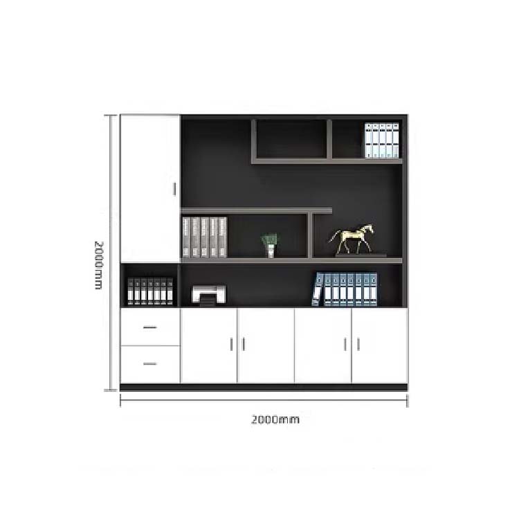収納キャビネット　分類収納　ファイリングキャビネット　木製書庫　本棚　収納棚　オフィス家具　事務所　大容量収納スペース　ブラック　カスタマイズ可能　CWG-M-046