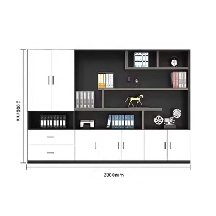 収納キャビネット　分類収納　ファイリングキャビネット　木製書庫　本棚　収納棚　オフィス家具　事務所　大容量収納スペース　ブラック　カスタマイズ可能　CWG-M-046
