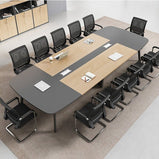 会議用テーブル　オフィスデスク　長方形テーブル　木目調　コンセント穴付き　配線ボックス付き　ブラック　カスタマイズ可能　HYZ-021
