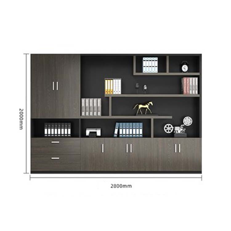 収納キャビネット　分類収納　ファイリングキャビネット　木製書庫　本棚　収納棚　オフィス家具　事務所　大容量収納スペース　ブラック　カスタマイズ可能　CWG-M-046