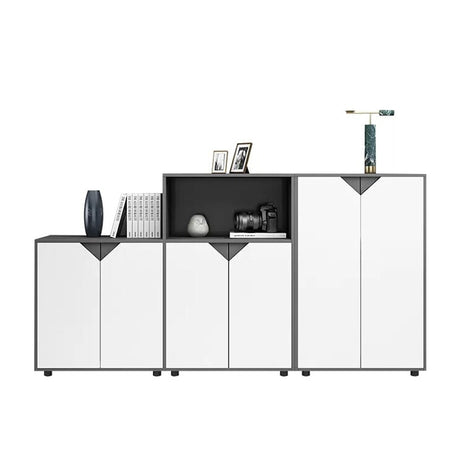 キャビネット　高さ微調整可能　書庫　木製キャビネット　キャビネット　木製書庫　埋め込み取っ手　アジャスター　デザイナーズ　ホワイト　CWG-M-035　metamall