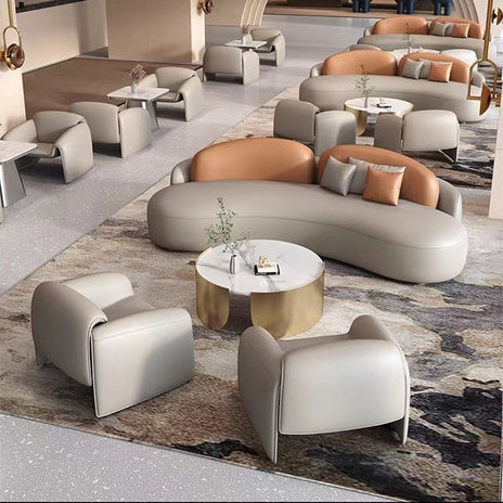 オフィスソファ　受付ソファー　オフィス用具　ナッパレザー生地　クッション材　ノルディック　ライトブラウン　グレー　カスタマイズ可能　JDSF-M-025