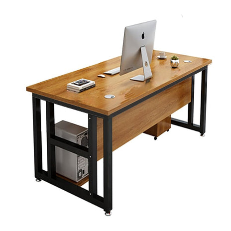 オフィスデスク　事務デスク　PCデスク　木目調　配線穴付き　ファイルワゴン付き　幕板付き　キャスター付き　PCカート付き　シンプル　ナチュラル　カスタマイズ可能　BGZ-M-136　metamall